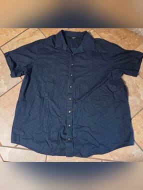 SYNERGY Men's Blue and Black Pattern Casual Button Down Shirt